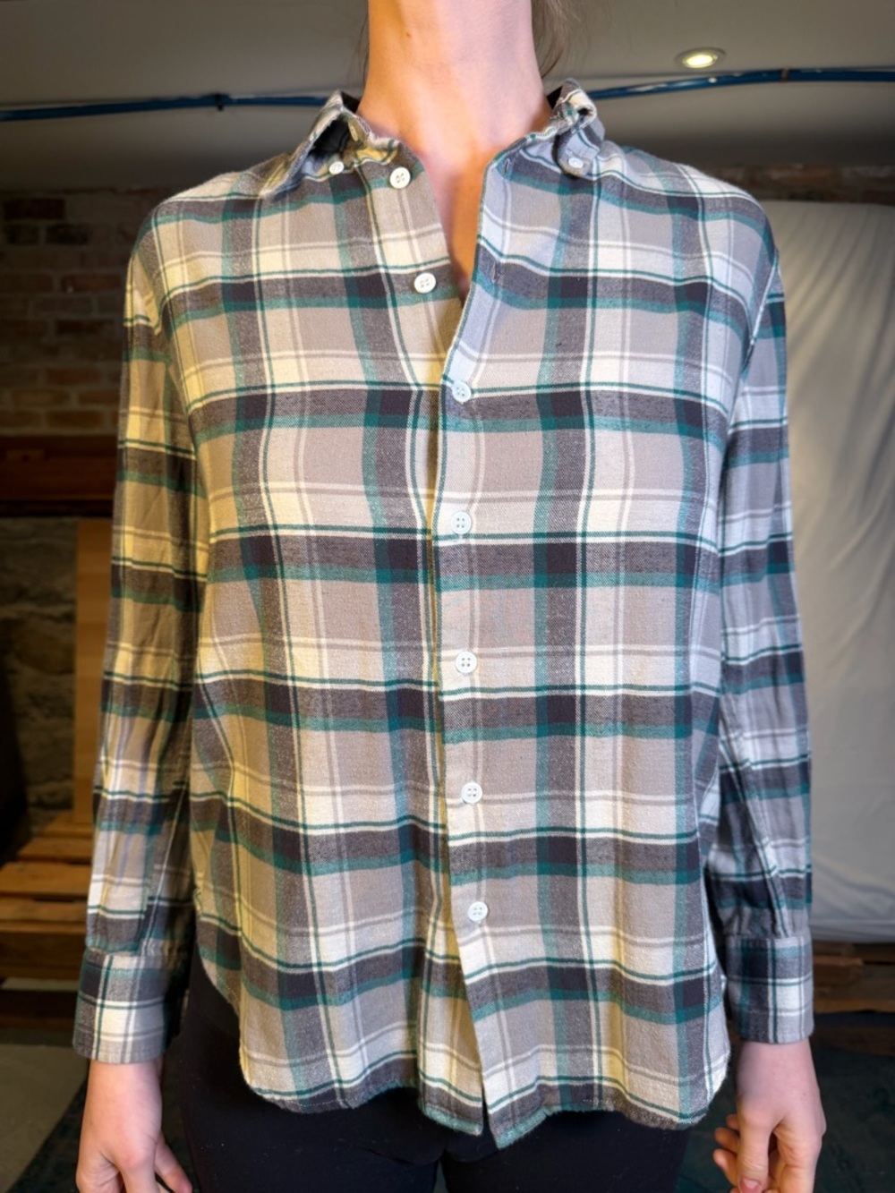 Band Of Outsiders Plaid Button-Down Shirt in Green and Gray